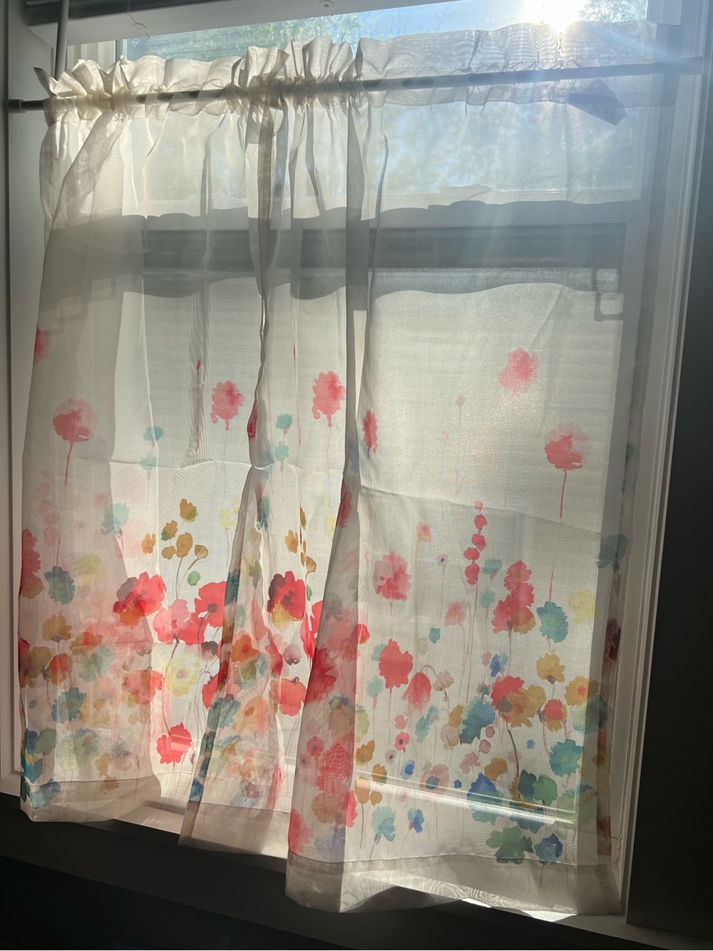 3pc Floral Sheer Window Cafe Curtain Panels and Valance